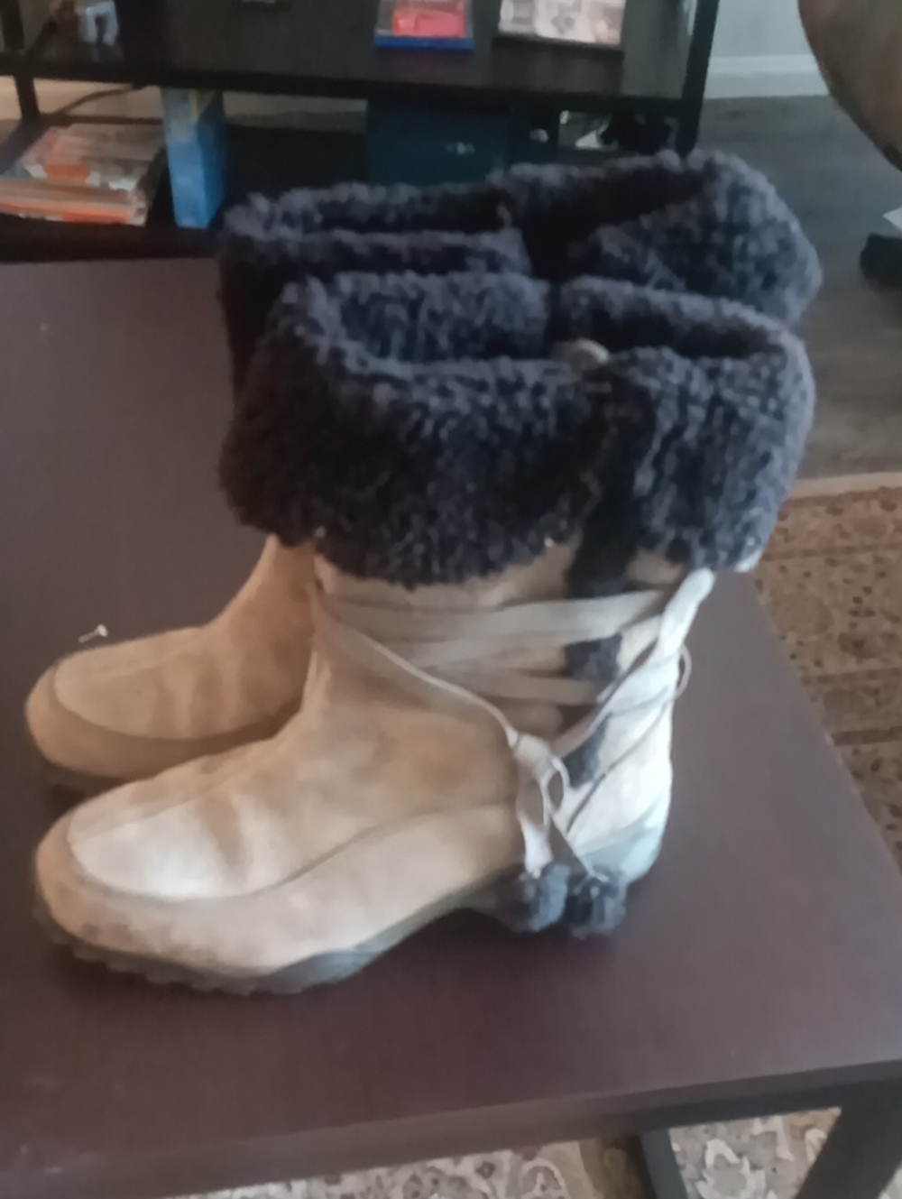 The North Face Women's Tan Brown Winter Boots with Faux-Fur Cuff